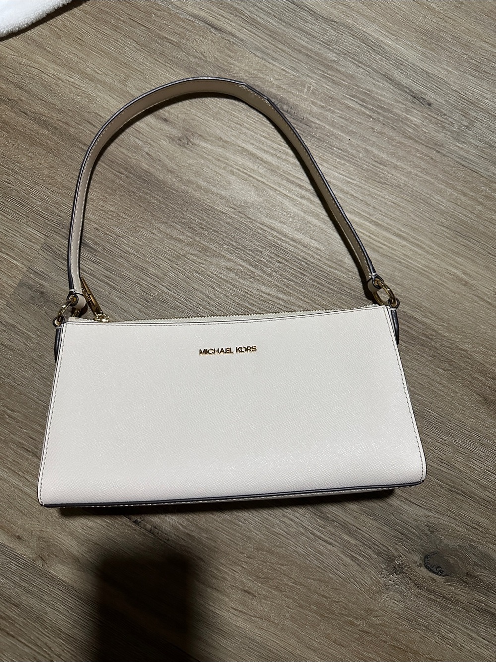 Michael Kors Cream Leather Shoulder Bag with Gold Logo